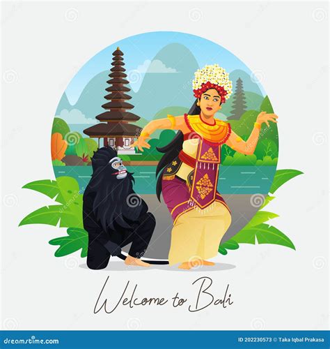 Welcome To Bali Greeting Card With Balinese Barong Dance Vector