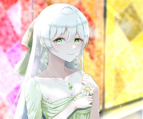 Anime Girl Green Eyes White Hair Hd Wallpaper Peakpx