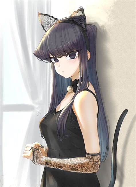 Hình nền Komi san wa Comyushou desu tóc dài tóc đen chiếc đầm màu đen long sleeves Vai