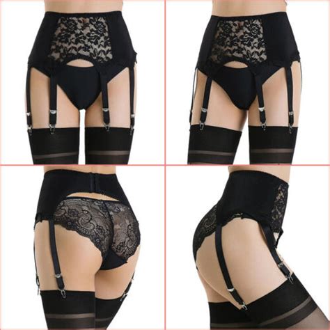 Lace Women Garter Belts See Through 6 Straps Suspender With Metal