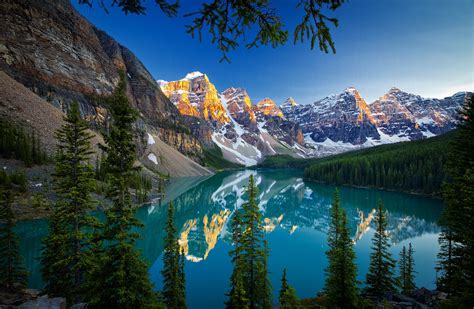 Canada Mountains Scenery Lake Forests Banff Moraine