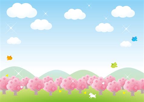 [フリーイラスト] 満開の桜の木々と鳥と犬のいる風景でアハ体験 - GAHAG | 著作権フリー写真・イラスト素材集