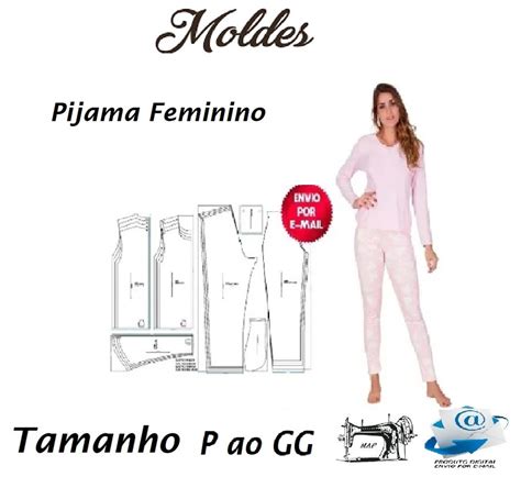 molde pijama feminino em corel e pdf por email elo7