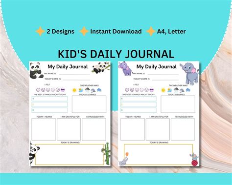 Kids Daily Journal Printable Journal For Kids Diary For Children