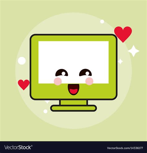 Computer Kawaii Cartoon Happy Cute Icon Royalty Free Vector