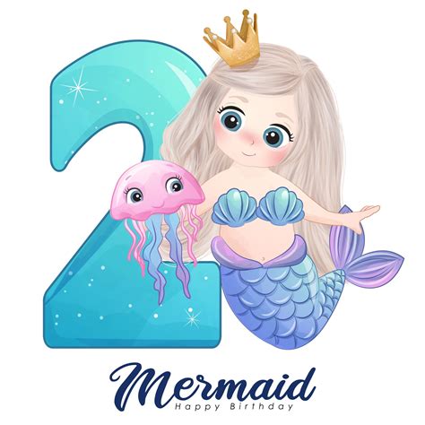 Cute Mermaid With Number 2 Digital Clipart