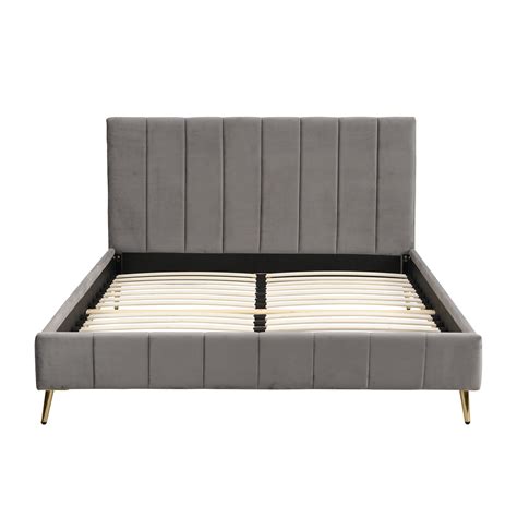 Sylvie Velvet Upholstered Bed Frame With Golden Chrome Legs Grey 6620633792563