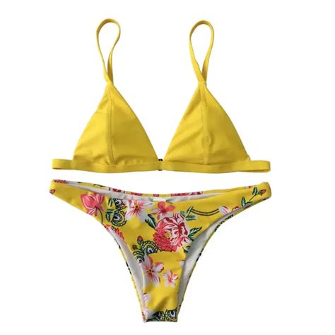 Bather Sexy Yellow Floral Bikini Set Swimwear Female Swimsuit My Xxx Hot Girl