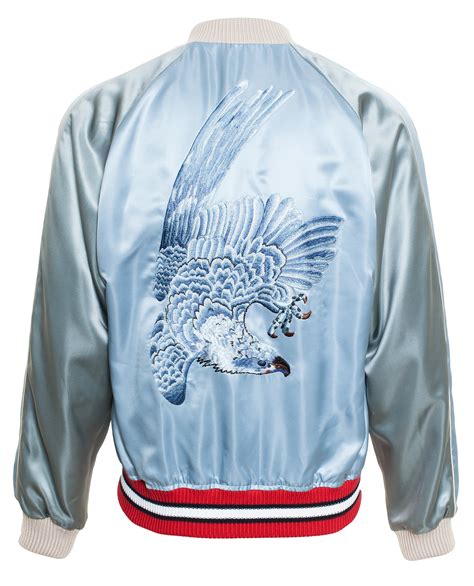 Lyst Gucci Reversible Satin Bomber Jacket In Blue For Men
