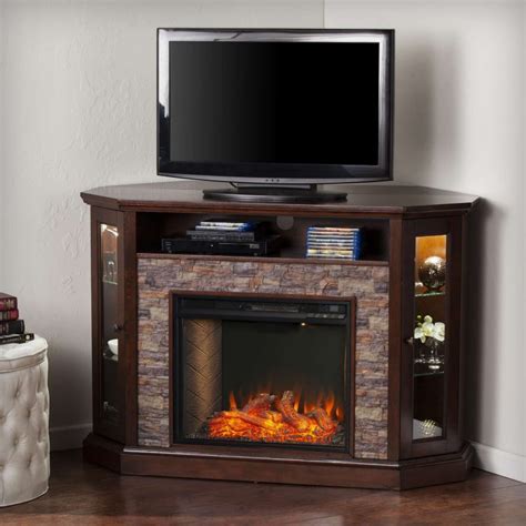Renstone Corner Convertible Smart Fireplace W Storage Espresso