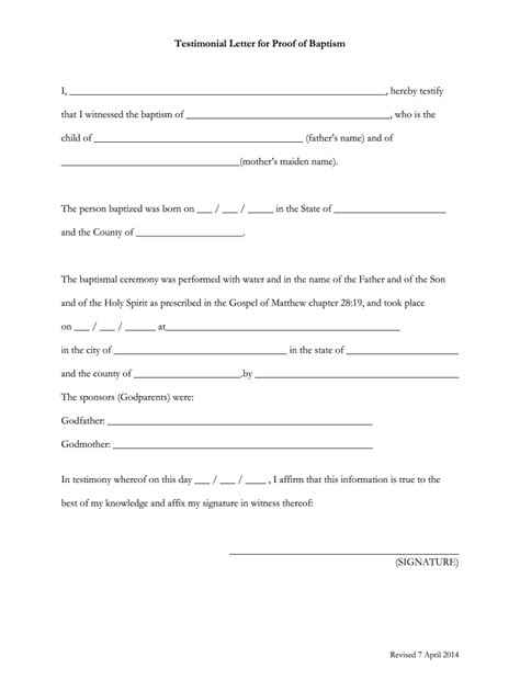 Proof Of Baptism Letter Example 2014 2024 Form Fill Out And Sign