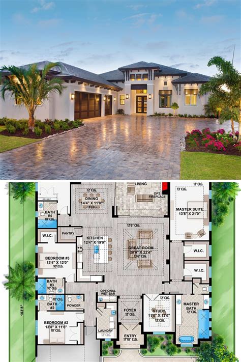 This Single Story Southern Contemporary House Design Plan Has 4