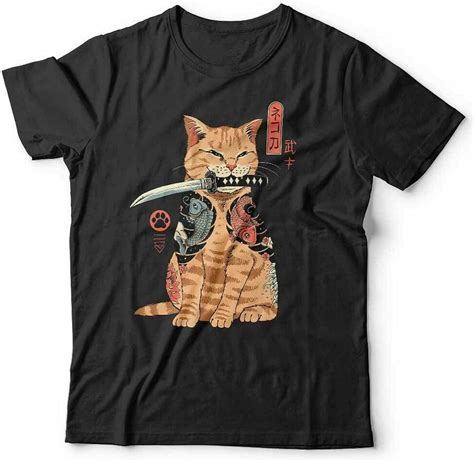 Catan Samurai Cat Tshirt Cotton Shirt Top Short Sleeve T Shirt Amazonnl