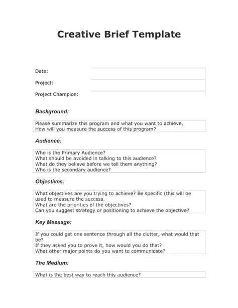 Creative Brief Document Template In Word And Pdf Formats