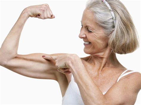 Senior Woman Flexing Her Arm Muscle Atrophy Strong Muscles Senior