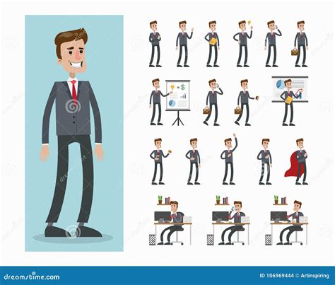 Businessman Character Set Stock Vector Illustration Of Pose 106969444