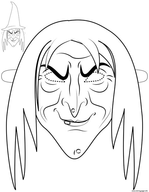 Witch Mask Outline Halloween Coloring Page Printable