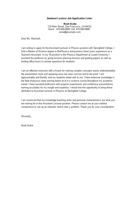 Download job application letter sample 4. Assistant Lecturer Job Application Letter - How to write ...