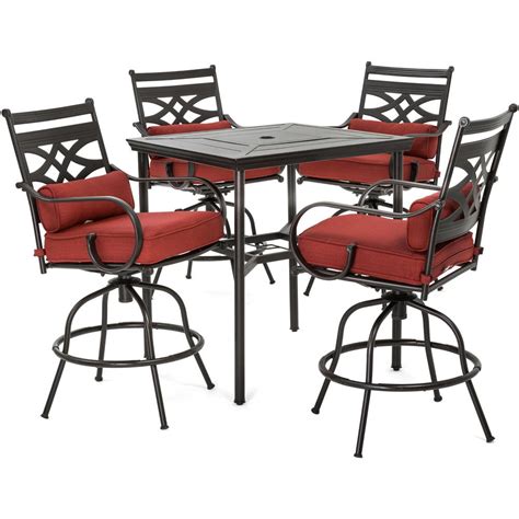 Hanover Montclair 5 Piece Steel Outdoor Bar Height Dining Set With
