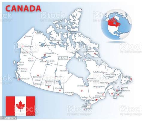 Detailed Map Of Canada Administrative Divisions With Country Flag And