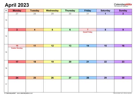 Calendar April 2023 Uk With Excel Word And Pdf Templates