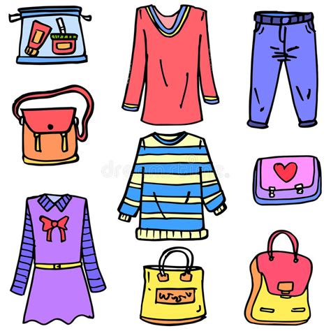 Doodle Of Women Clothes Object Set Stock Vector Illustration Of