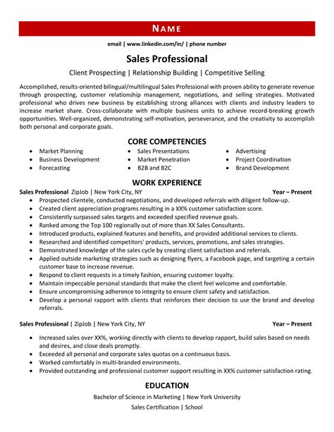 Sales Professional Resume Example And 3 Expert Tips Zipjob