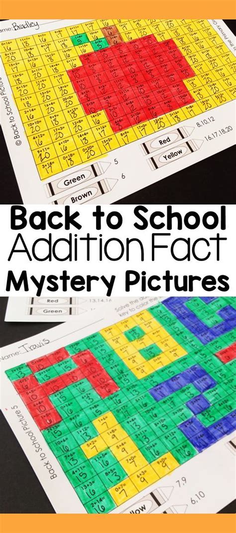 Back To School Addition Fact Fluency Color By Number Mystery Pictures