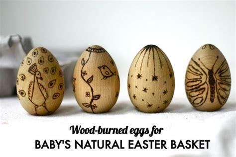 Babys Natural Easter Basket Wood Burned Eggs