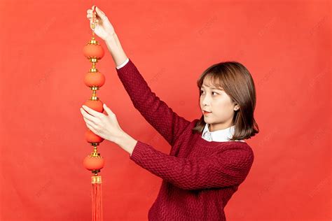 New Years Sweet Girl Sex Arrange Lantern String Background Chinese New Year New Year Happy