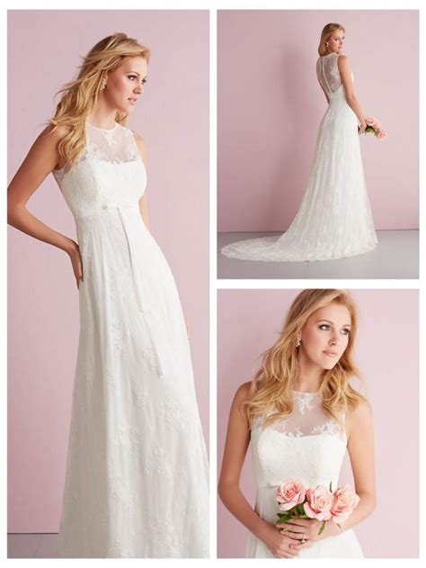Simple Slim A Line Sheer Illusion Neckline Wedding Dress 2453900