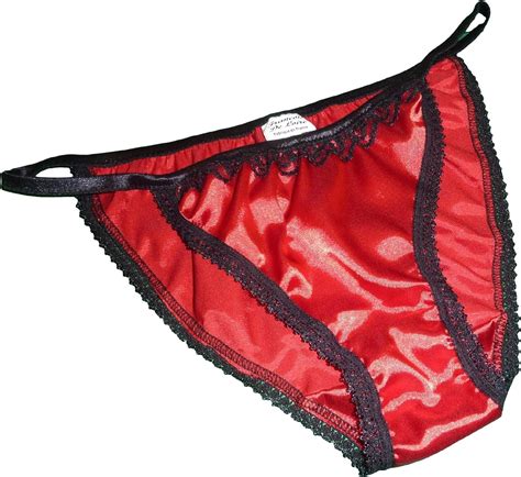 shiny satin string bikini mini tanga panties red with black lace my