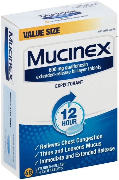 Mucinex 12 Hr Chest Congestion Expectorant Tablets 68 Ea Pack Of 3