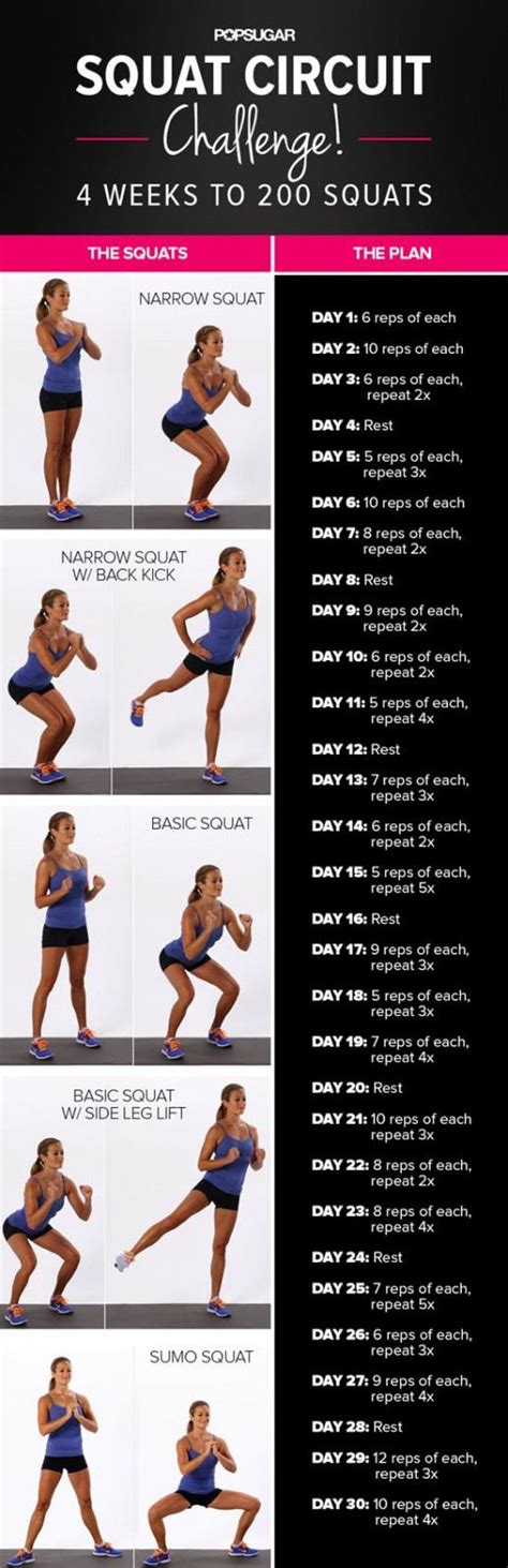 Printable Squat Challenge Popsugar Fitness Exercise Fitness Motivation