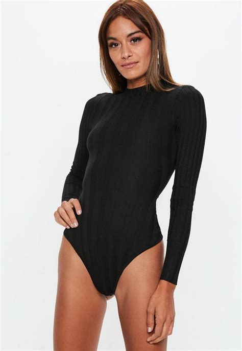 Missguided Black Ribbed Crew Neck Knitted Bodysuit Knit Outfit