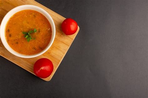 Free Photo Top View Of Tasty Vegetable Soup Inside Plate Along With