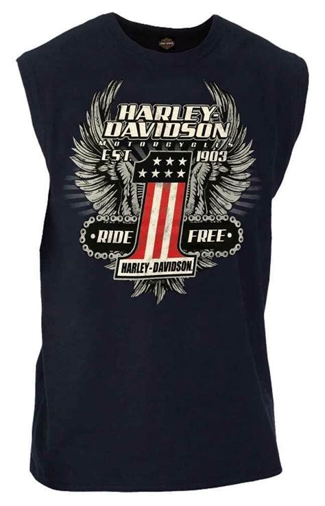 Harley Davidson Mens Daredevil 1 Sleeveless Crew Neck Muscle Shirt Navy Harley Davidson