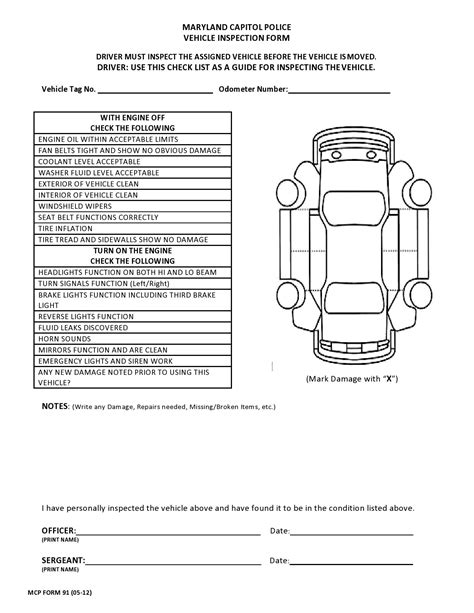 Used Car Inspection Checklist Printable Vehicle Inspection Checklist Template Inspection