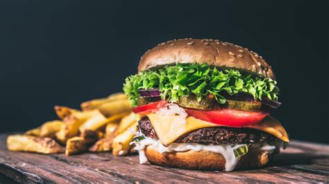 4k 5k Fast Food Hamburger Buns Meat Products Vegetables Closeup