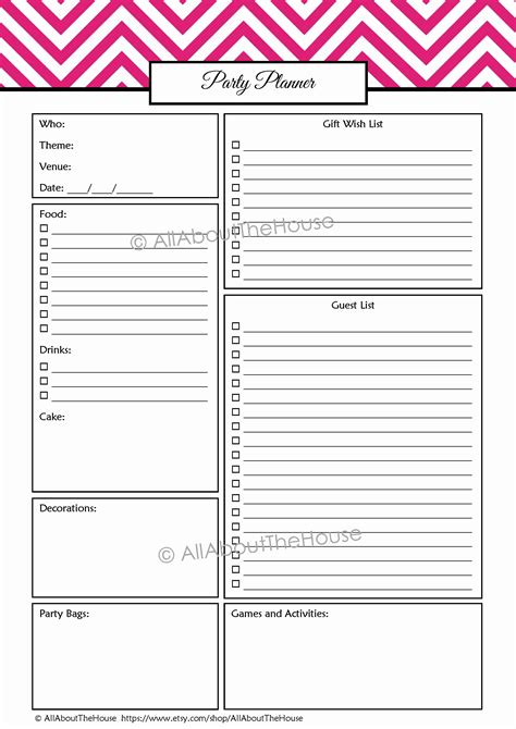 Free Printable Party Planning Template Printable Templates