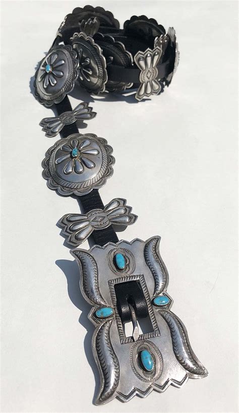 Navajo Hand Hammered Silver And Nevada Turquoise Concho Belt Rafael