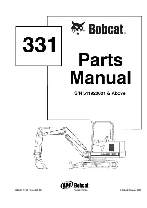 Bobcat 331 Excavator Parts Catalogue Manual Sn 511920001 And Above