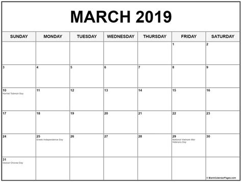 Number of weeks in 2019 year is 52 weeks weeks are according malaysia calendar rules, monday first day and weeks are monday to sunday. March 2019 Calendar With USA Holidays | 100+ March 2019 ...