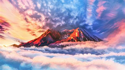 1600x900 Illustration Artwork Sky Mountains Clouds 4k Wallpaper