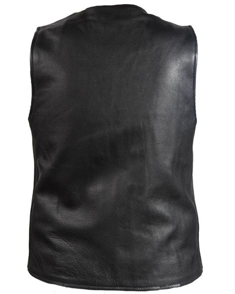 Mens Classic Cowhide Concealed Carry Motorcycle Leather Vest Mlsv