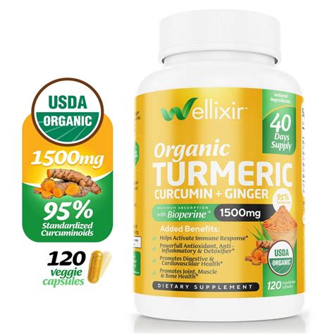 Wellixir Organic Turmeric Curcumin Supplement W Bioperine And Ginger