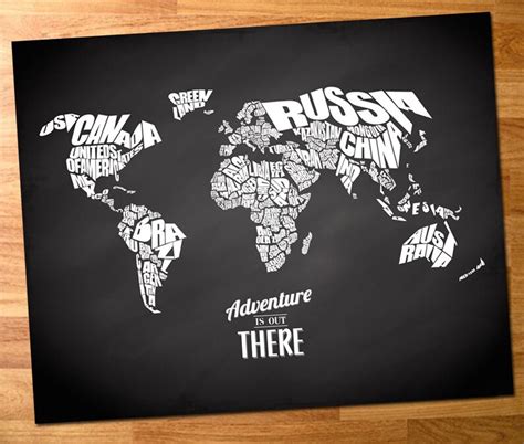 Adventure Is Out There World Word Map With Travel Quote On Etsy