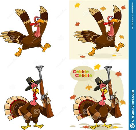 Turkey Bird Cartoon Characters Vector Hand Drawn Collection Set Stock