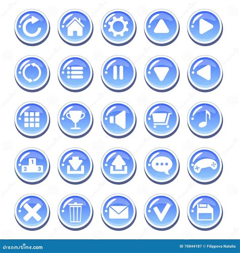 Set Of Blue Glassy Buttons For Game Interfaces Stock Vector