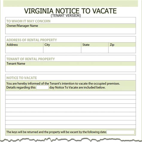 Special rules regarding 30 day notice to vacate in california. Virginia Tenant Notice to Vacate